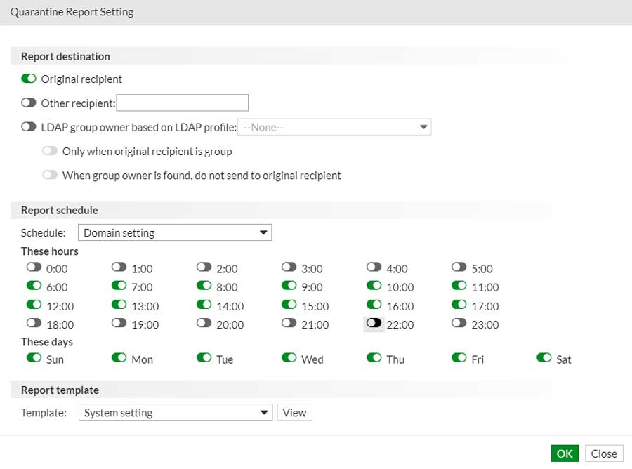 Support – FortiMail Quarantine Report Settings