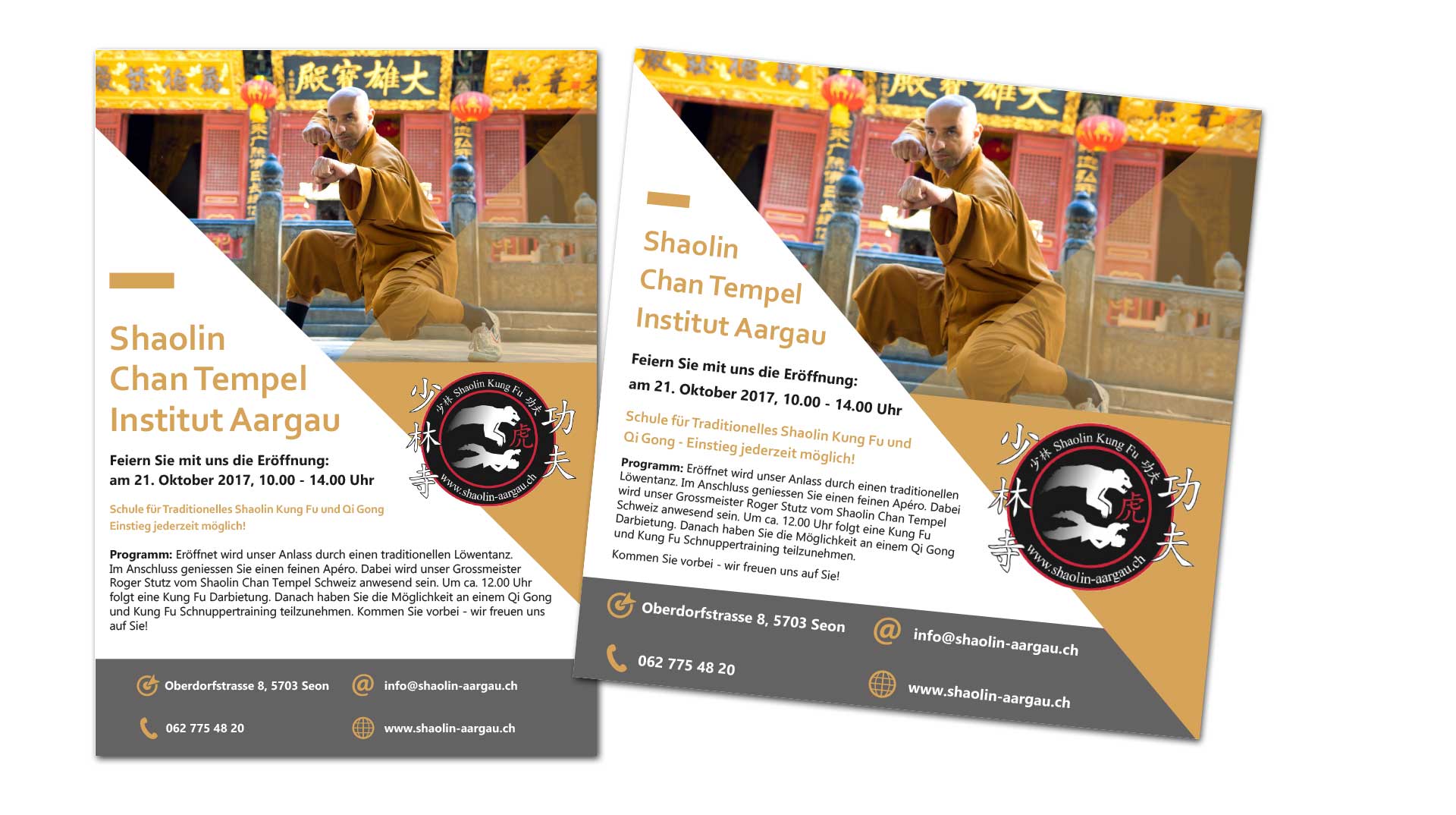 Flyer für die Eröffnung des Shaolin Chan Tempel Institut Aargau