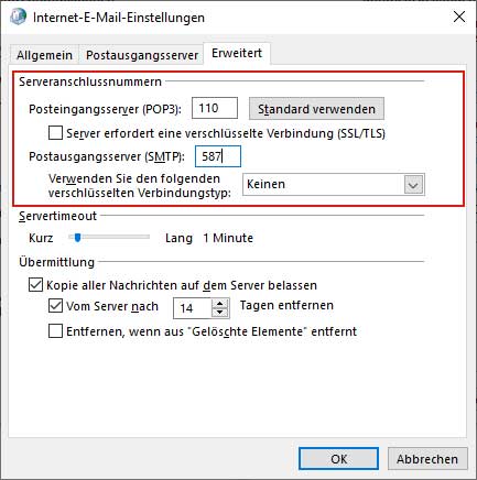 Unverschlüsselte Kommunikation mit dem Mailserver