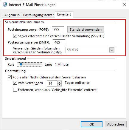 Verschlüsselung der Kommunikation mit dem Mailserver