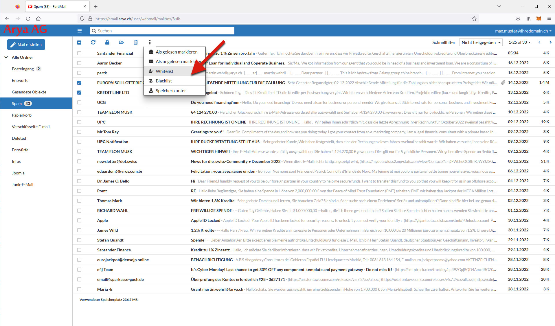 Support Webmail Spam Ordner Einstellungen