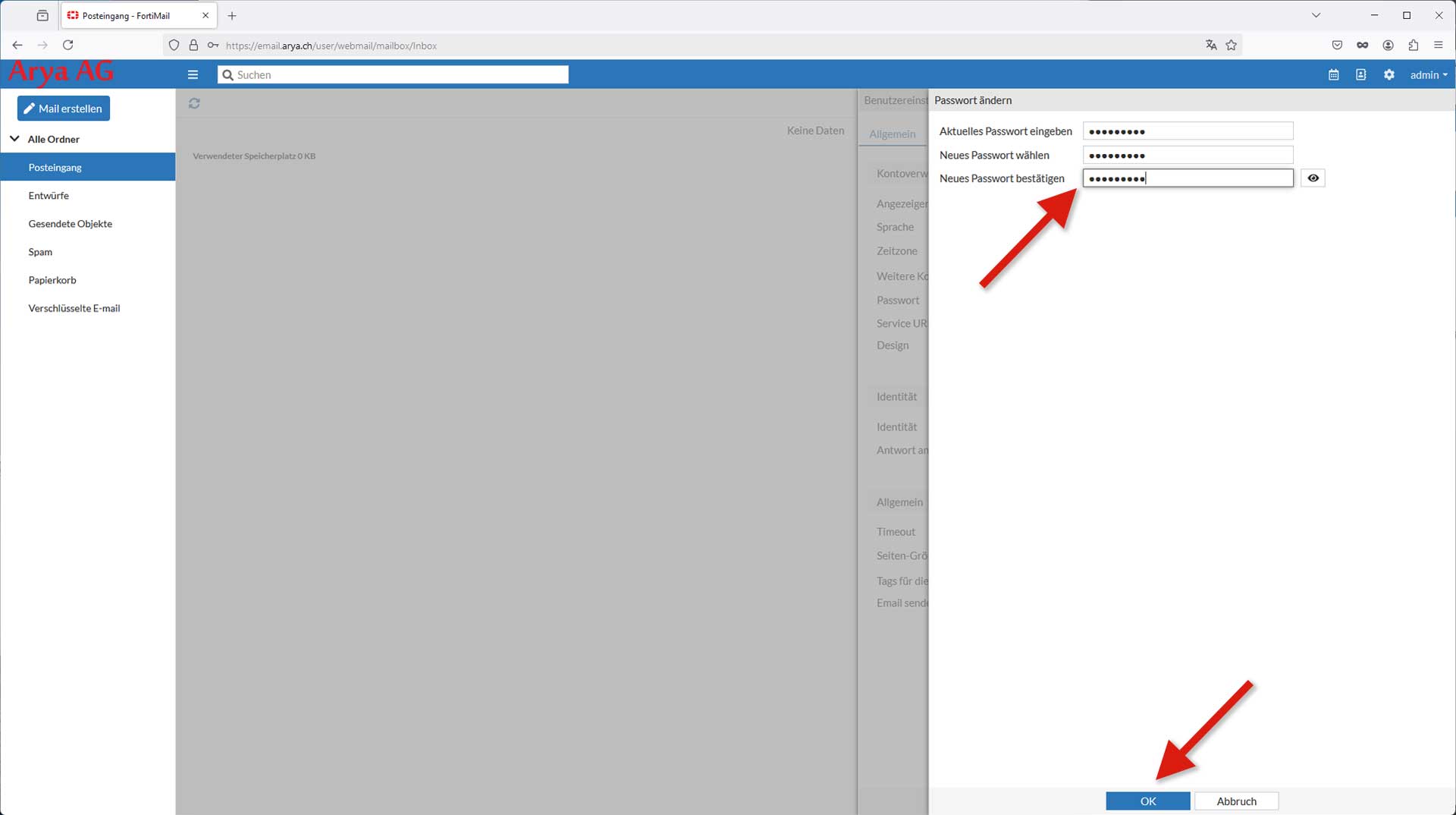 support webmail passwort ändern